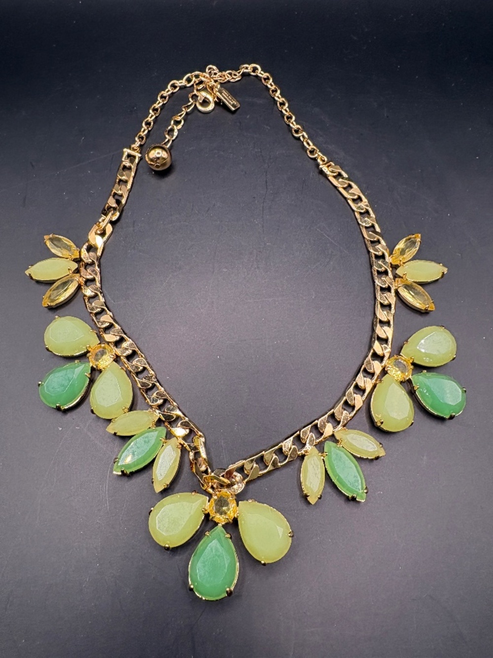 Kate Spade Garden of Paradise Green Crystal Gold Plated Necklace 17"